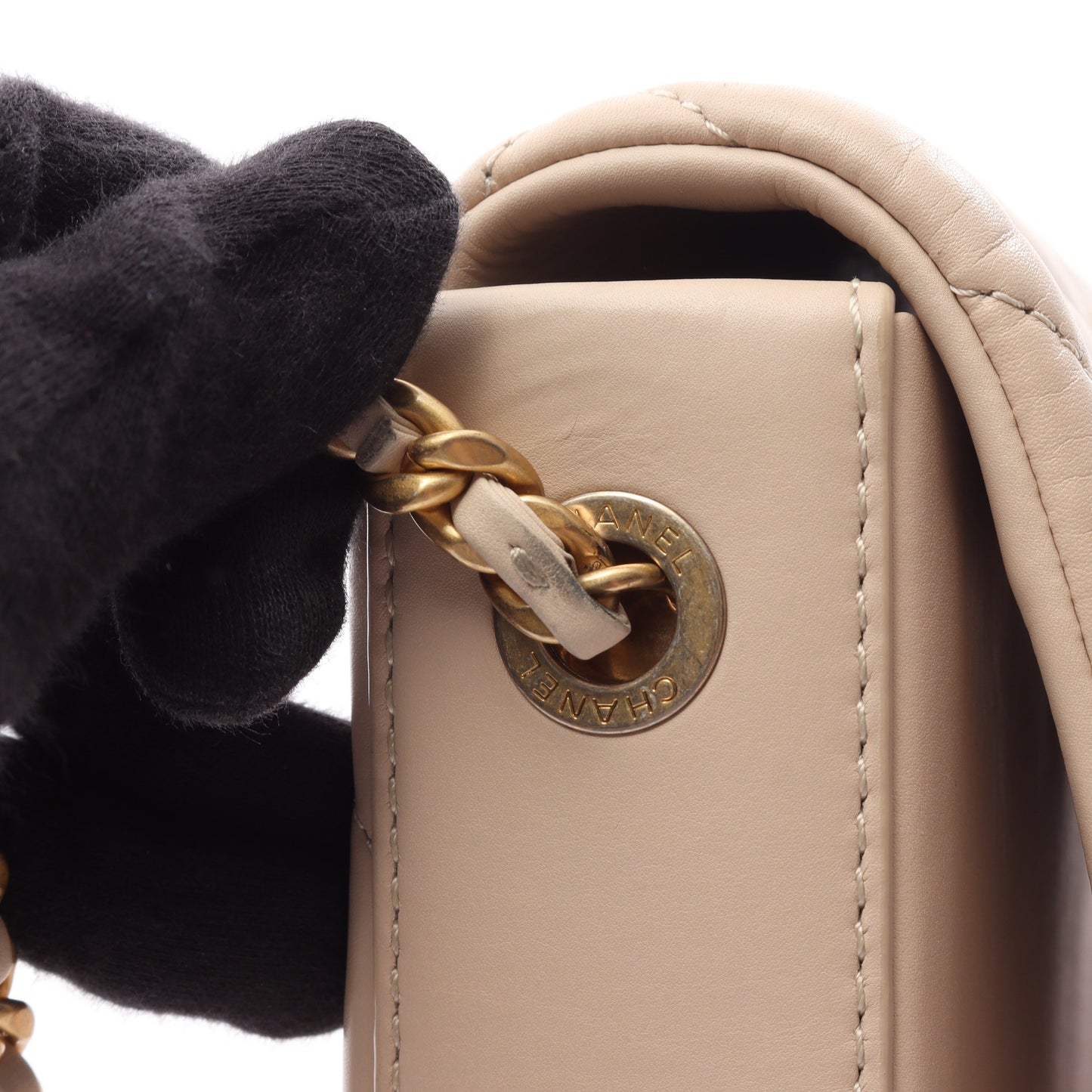 マトラッセ クラシック フルフラップ チェーンショルダーバッグ レザー ベージュ ゴールド金具 シャネル バッグ CHANEL