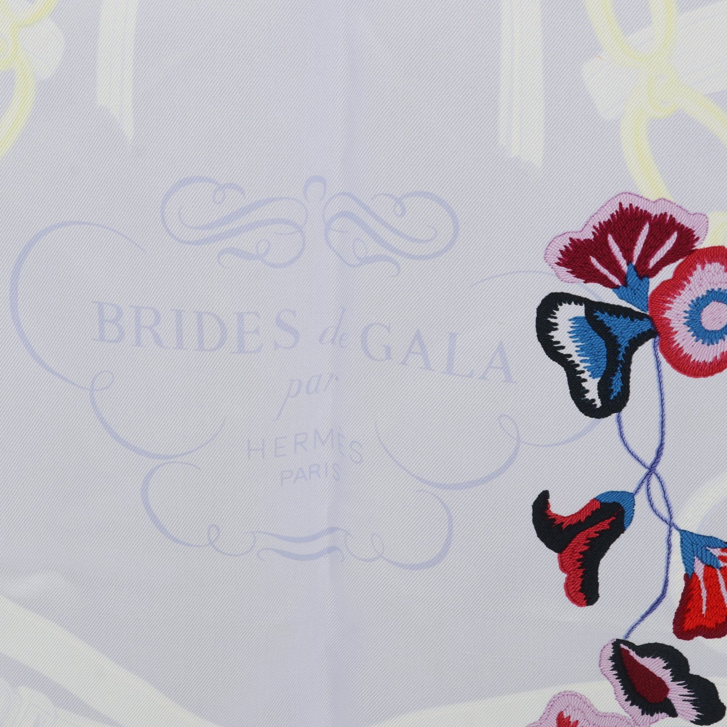 カレ90 Brides Fleuries スカーフ シルク ホワイト マルチカラー エルメス 財布・小物 HERMES
