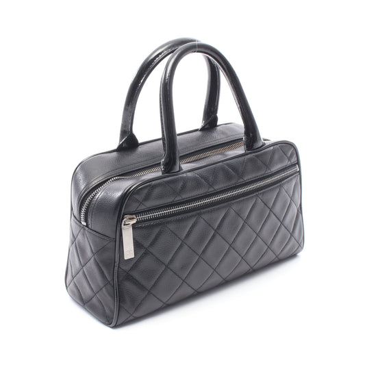 マトラッセ ミニ ハンドバッグ ミニボストンバッグ レザー エナメルレザー ブラック シルバー金具 シャネル バッグ CHANEL