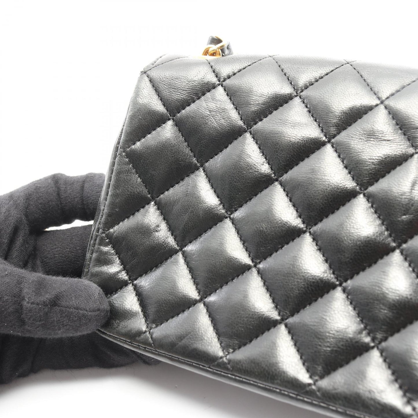 マトラッセ ミニ チェーンショルダーバッグ ラムスキン ブラック ゴールド金具 シャネル バッグ CHANEL