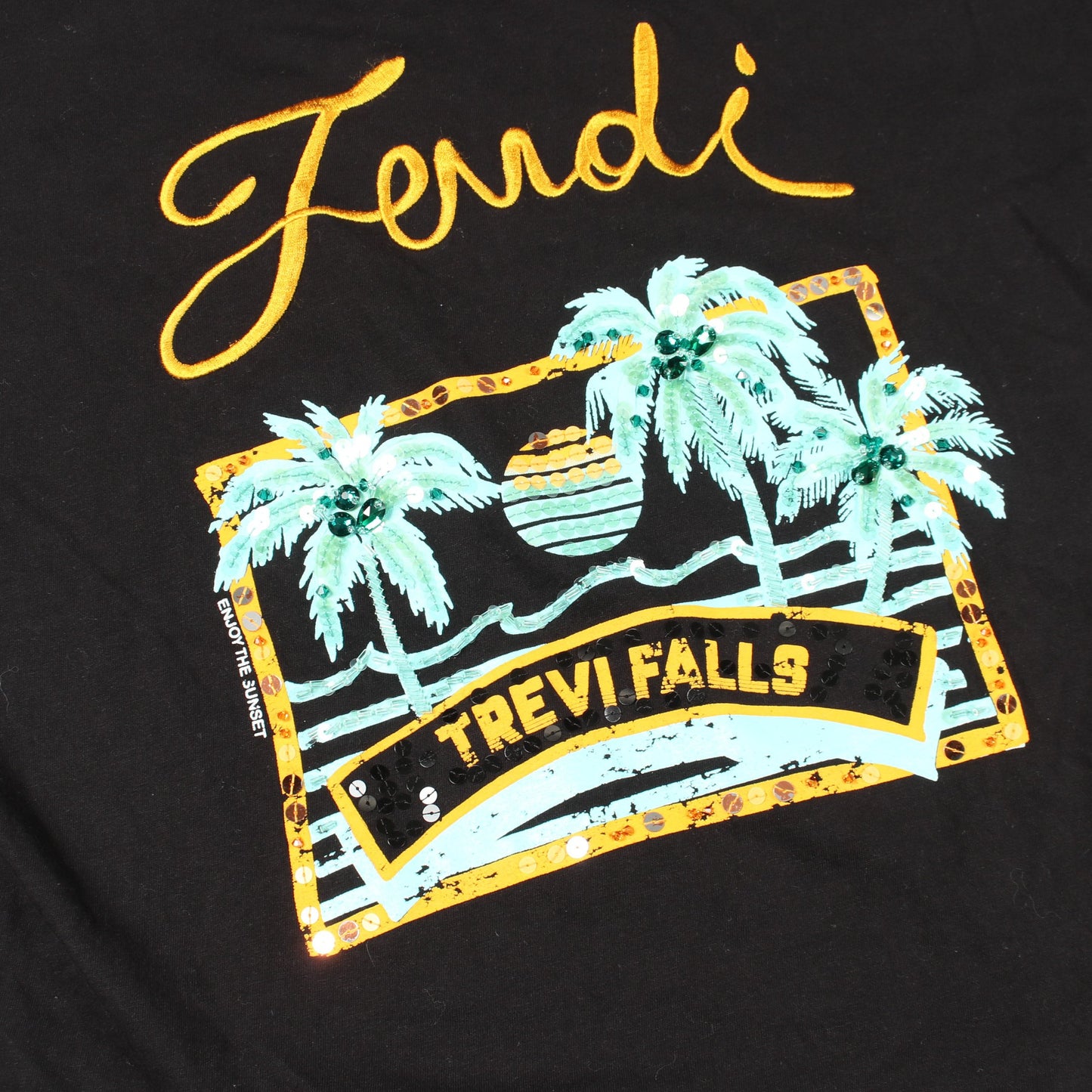 TREVI FALLS スパンコール サイドスリット 半袖Tシャツ コットン ブラック フェンディ トップス FENDI