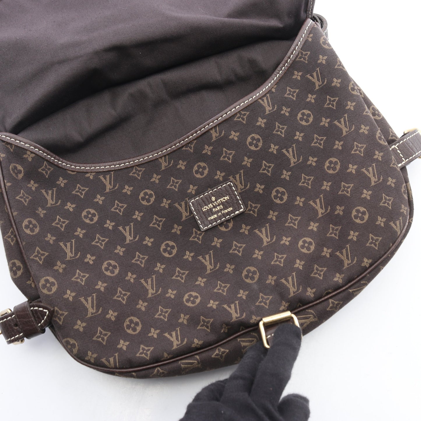 ソミュール モノグラムミニラン エベヌ ショルダーバッグ キャンバス レザー ダークブラウン ルイヴィトン バッグ LOUIS VUITTON