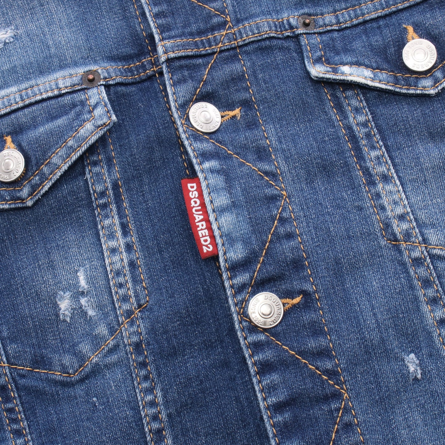 ダメージ加工 ペイント加工 デニムジャケット コットン インディゴブルー ディースクエアード アウター DSQUARED2