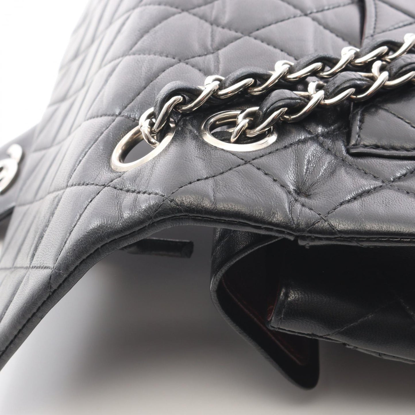 マトラッセ Wフラップ Wチェーンショルダーバッグ ラムスキン ブラック シルバー金具 シャネル バッグ CHANEL