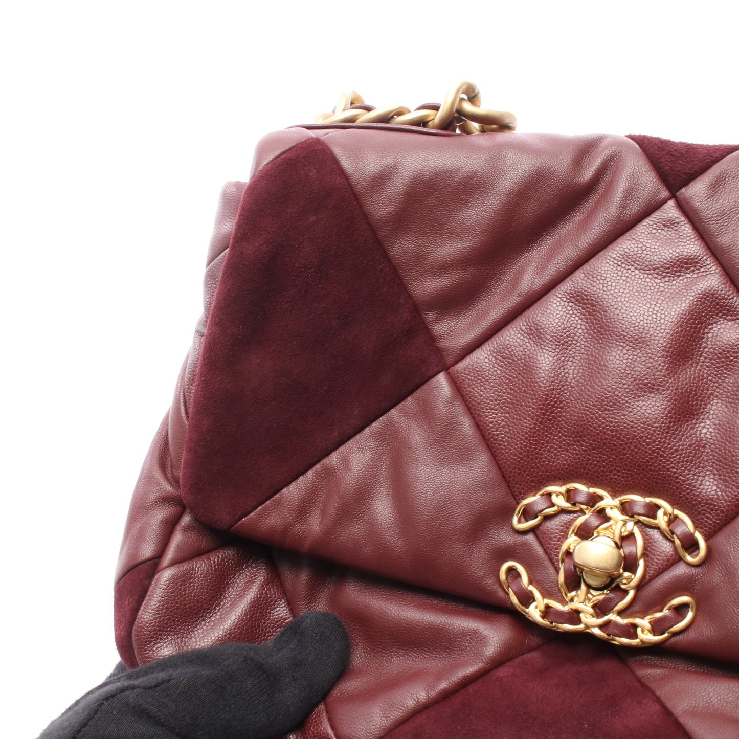 19 ディズヌフ マトラッセ チェーンショルダーバッグ レザー スエード ボルドー コンビ金具 シャネル