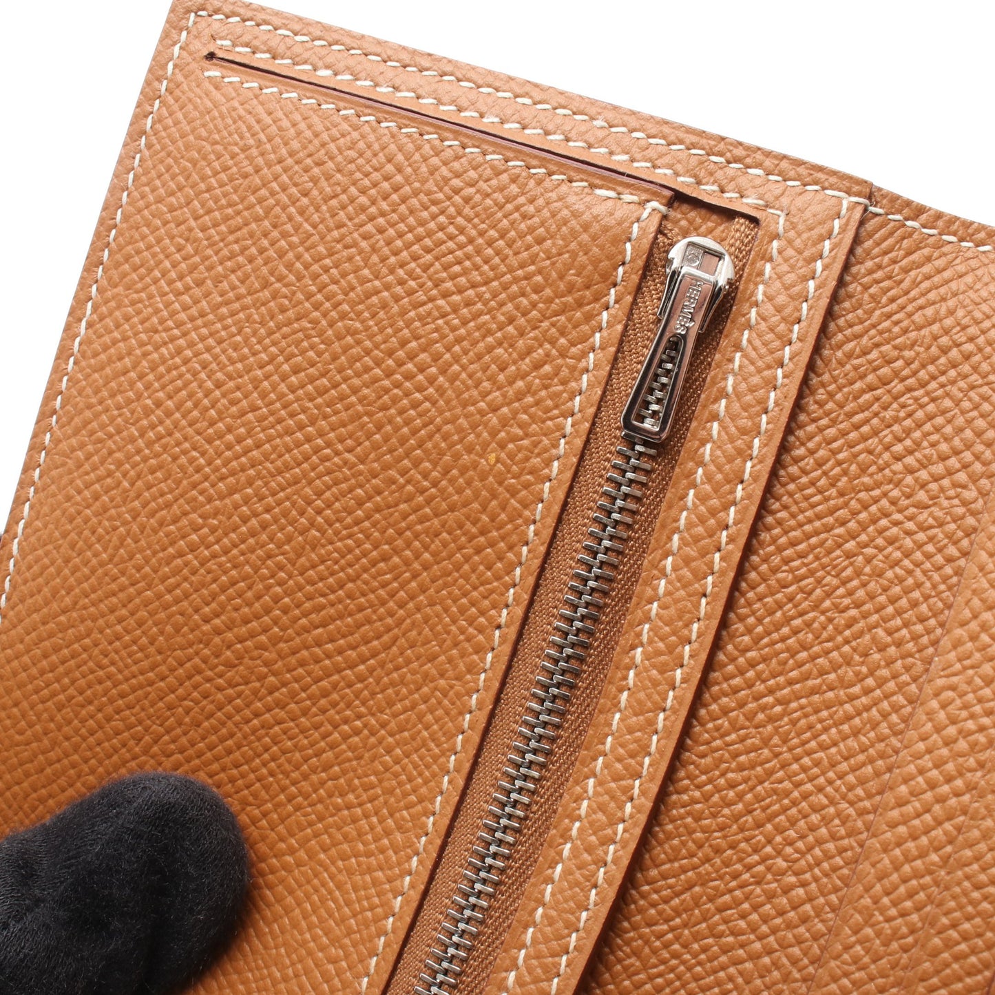 ベアンスフレ ゴールド 二つ折り長財布 ヴォーエプソン ブラウン シルバー金具 C刻印 エルメス 財布・小物 HERMES