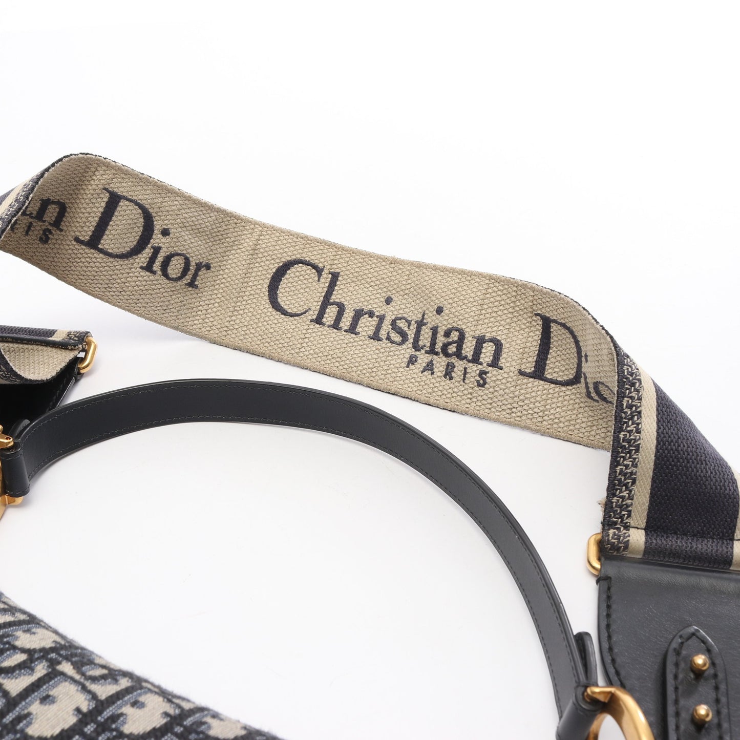 サドルバッグ オブリークジャカード 2WAY ハンドバッグ キャンバス レザー ネイビー アイボリー クリスチャンディオール バッグ Christian Dior
