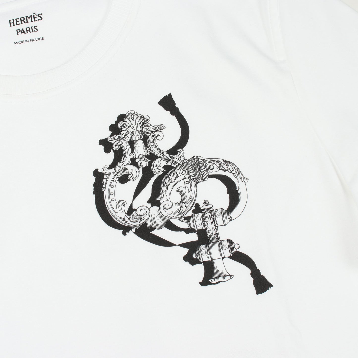 2026SS Printed straight t-shirt カルトゥッシュ 半袖Tシャツ コットン ホワイト エルメス