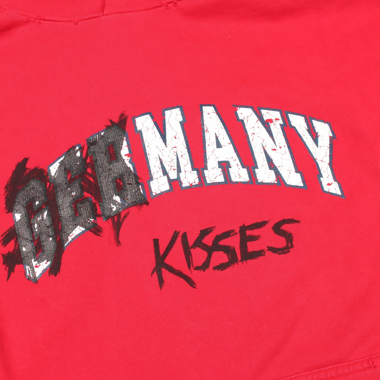 MANY KISSES ダメージ加工 プルオーバーパーカー コットン レッド バレンシアガ トップス BALENCIAGA