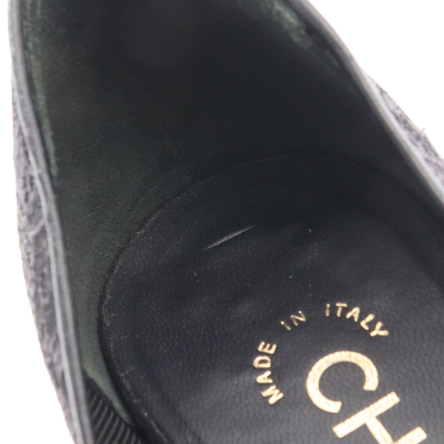 ココマーク オープントゥ レース パンプス ファブリック フェイクパール ブラック シャネル シューズ CHANEL