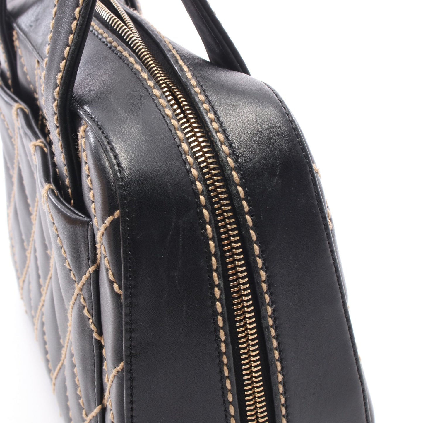 ワイルドステッチ ハンドバッグ ラムスキン ブラック ゴールド金具 シャネル バッグ CHANEL