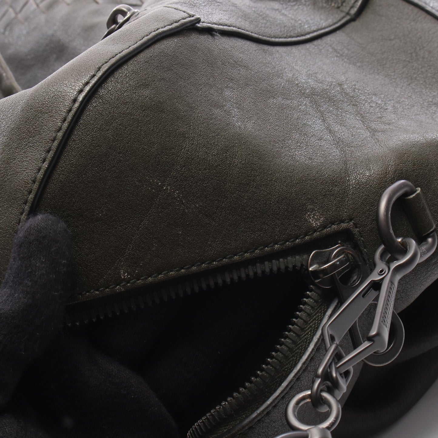 イントレチャート 2WAY ボストンバッグ レザー カーキグリーン ボッテガヴェネタ バッグ BOTTEGA VENETA