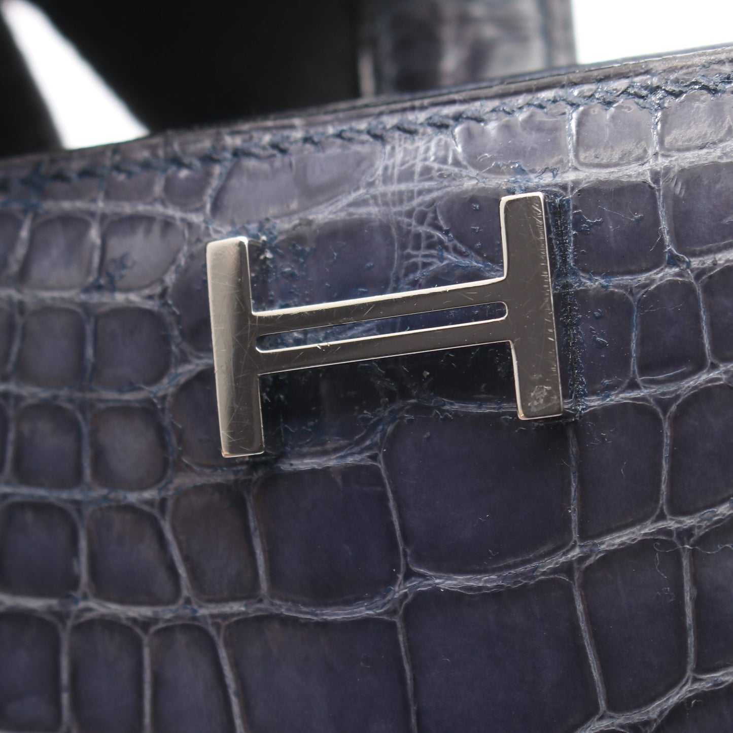 ベアンスフレ 二つ折り長財布 アリゲーター ブルーグレー シルバー金具 □L刻印 エルメス 財布・小物 HERMES