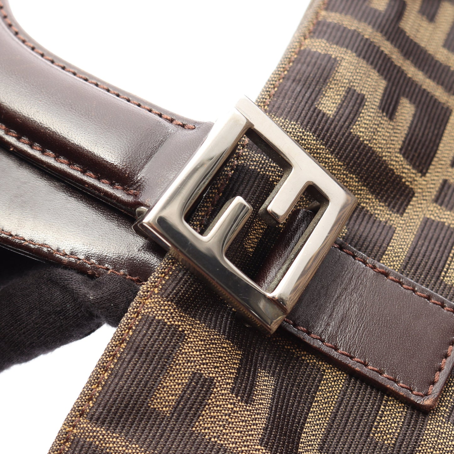 ズッカ ハンドバッグ トートバッグ キャンバス レザー ブラウン ダークブラウン フェンディ バッグ FENDI