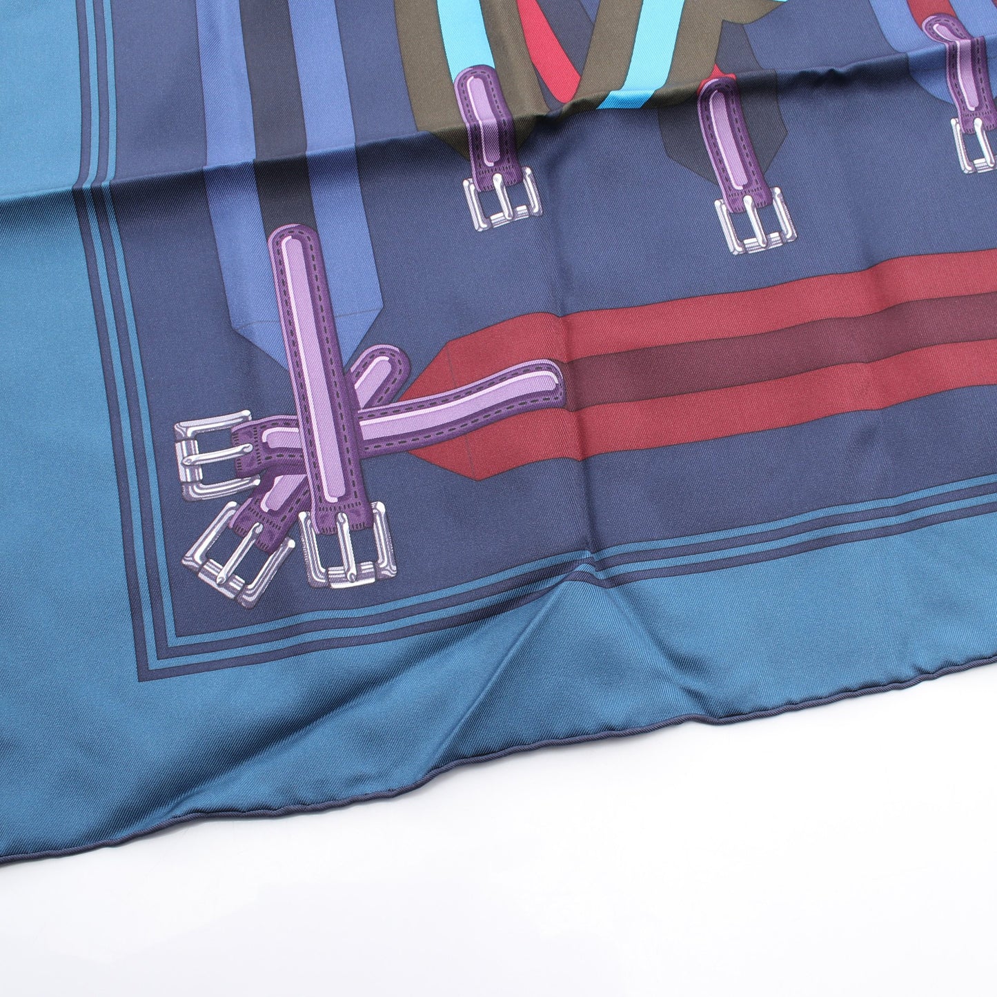 カレ90 DOUBLE SANGLE スカーフ シルク ネイビー マルチカラー エルメス