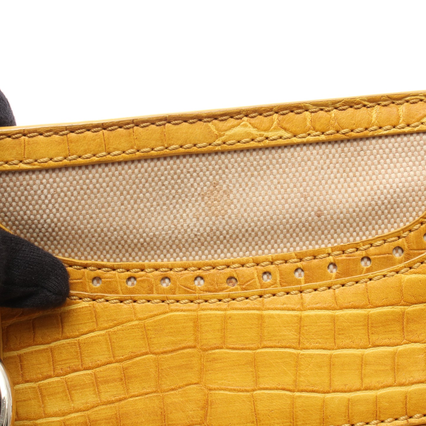ブギーバッグ クロコ型押し ハンドバッグ キャンバス レザー ベージュ イエロー セリーヌ バッグ CELINE