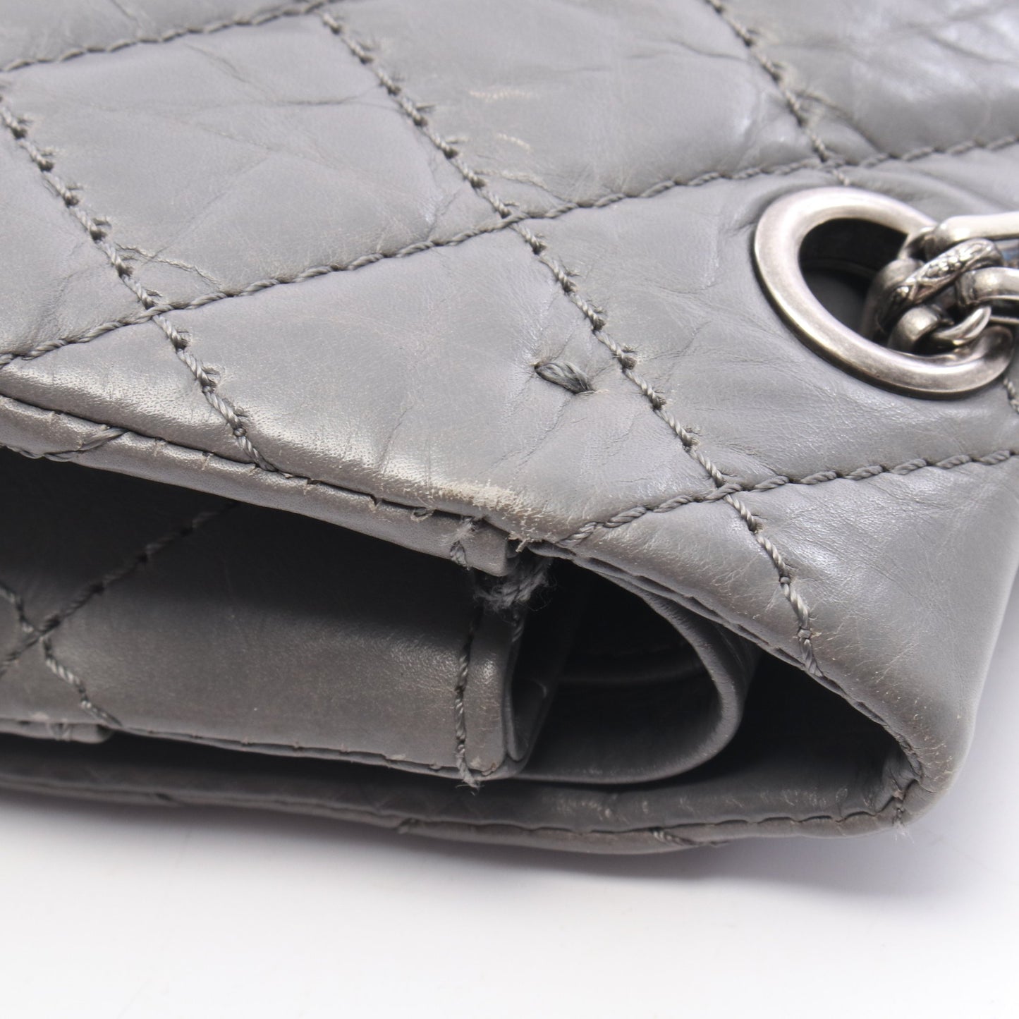 2.55 マトラッセ Wフラップ Wチェーンショルダーバッグ エイジドカーフスキン グレー シルバー金具 シャネル バッグ CHANEL