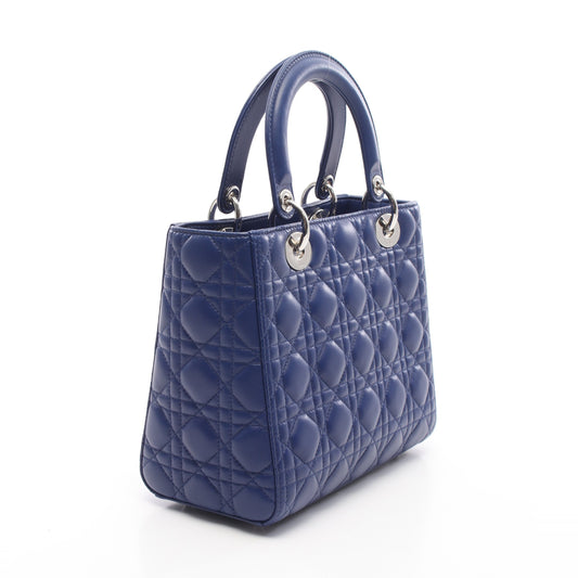 LADY DIOR レディディオール カナージュ 2WAY ハンドバッグ レザー ブルー クリスチャンディオール