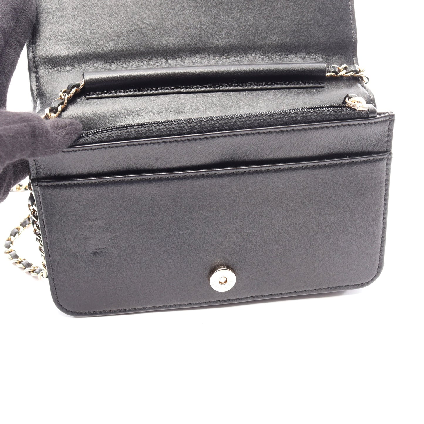 マトラッセ カメリア チェーンウォレット ラムスキン ブラック ピンク ゴールド金具 シャネル バッグ CHANEL