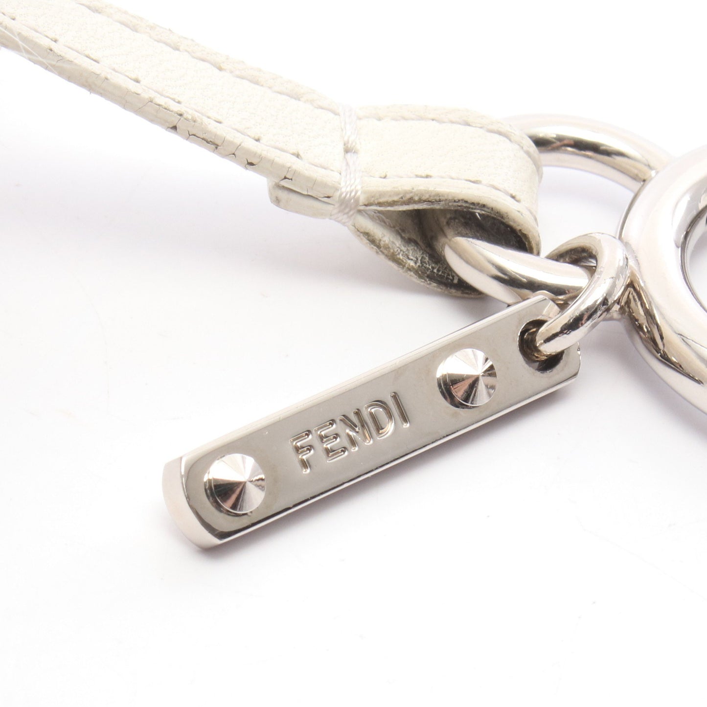 ポンポンチャーム バッグチャーム キーホルダー フォックスファー レザー オフホワイト ネイビー フェンディ 財布・小物 FENDI