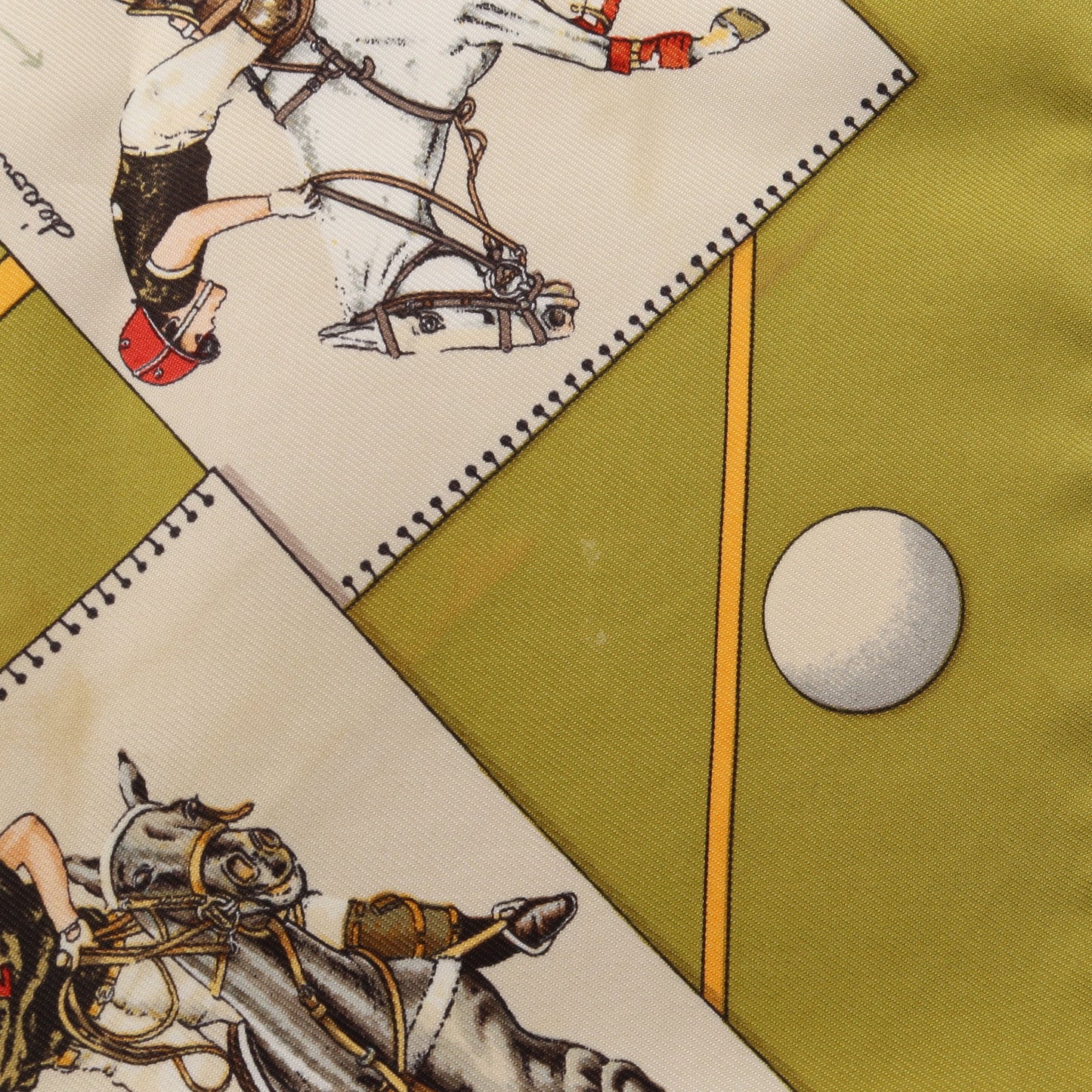 プチカレ カレ45 LE MONDE DU POLO スカーフ シルク イエローグリーン マルチカラー エルメス 財布・小物 HERMES