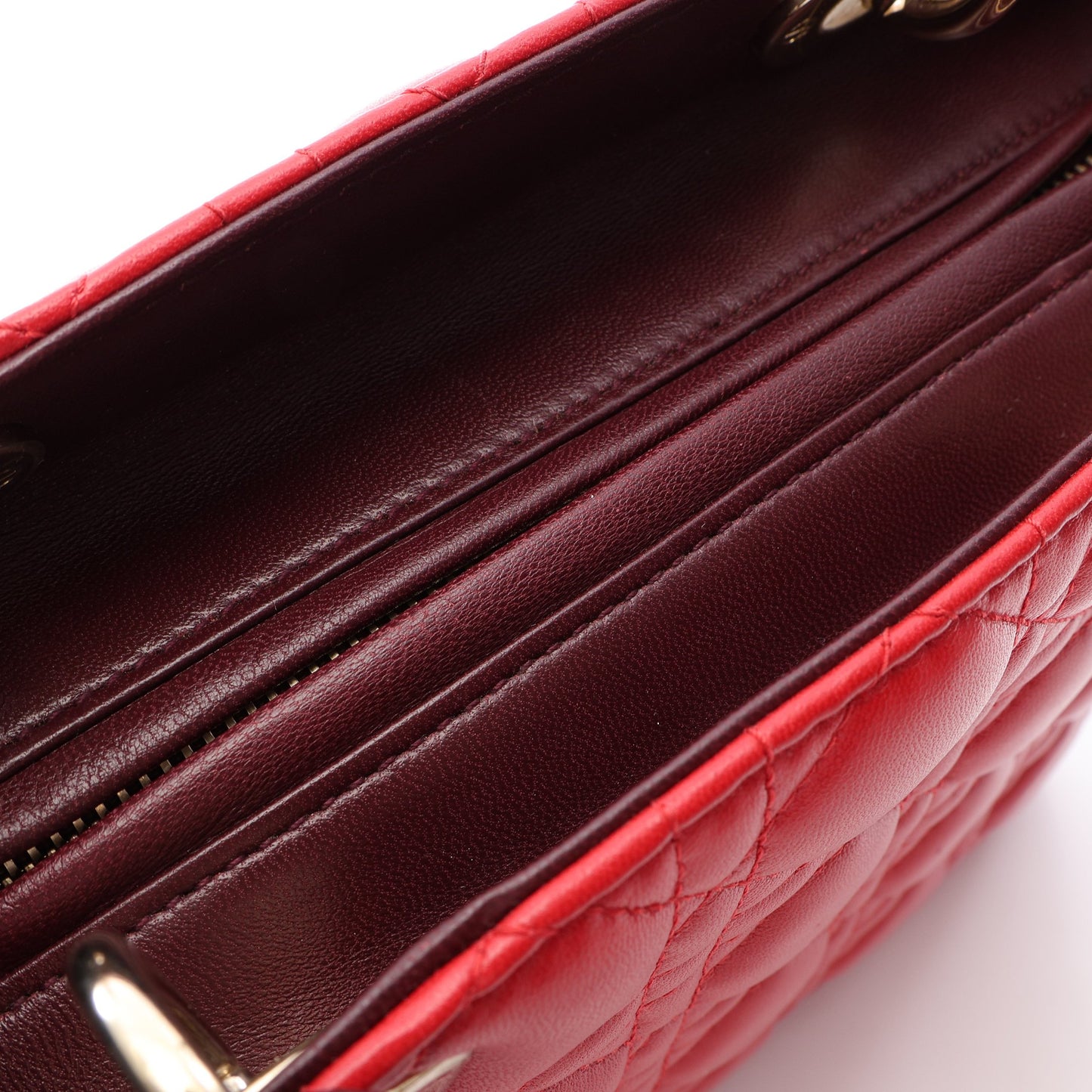 LADY DIOR レディディオール カナージュ 2WAY ハンドバッグ ラムスキン レッド パープル ボルドー クリスチャンディオール