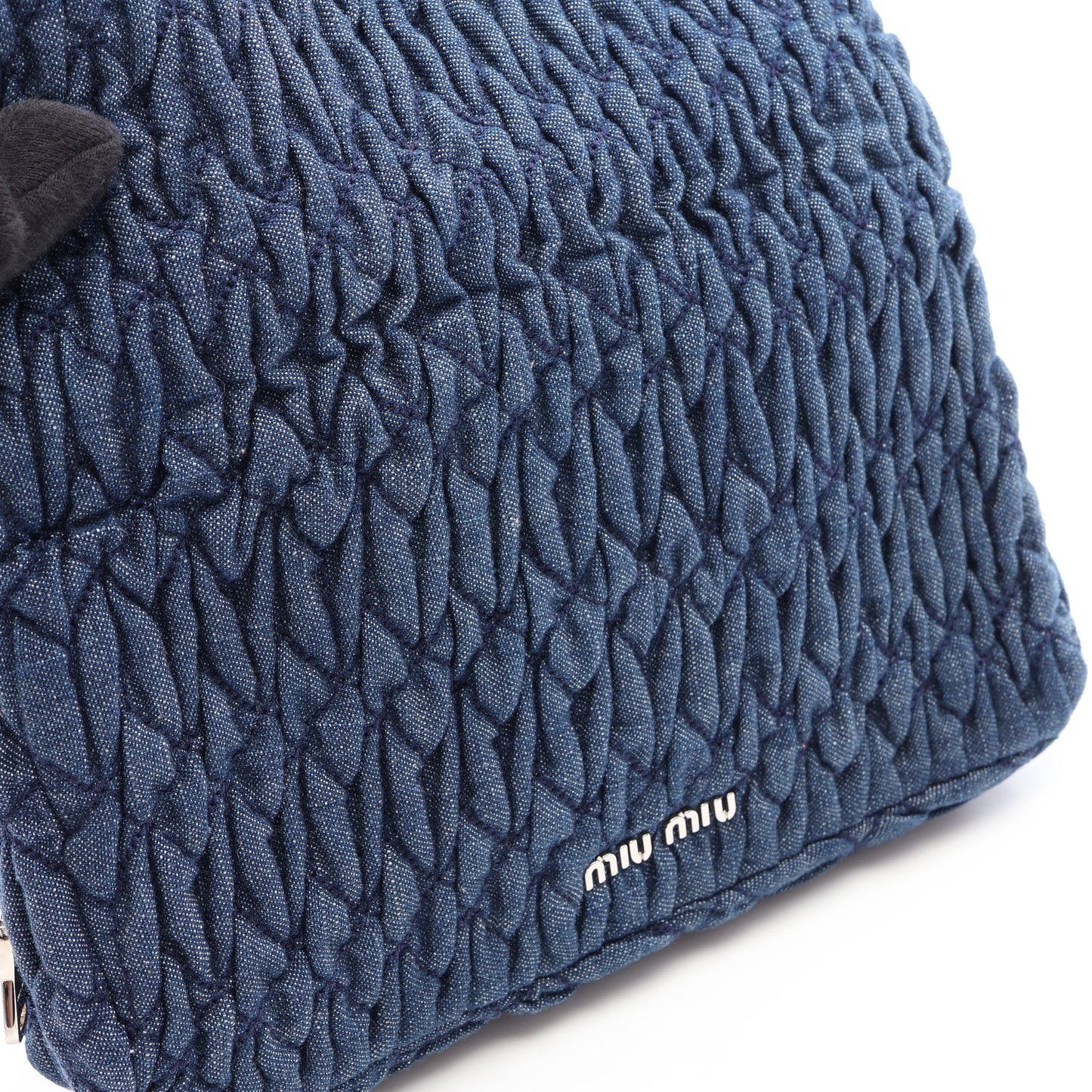DENIM CRYSTAL マテラッセ ショルダーバッグ デニム レザー ネイビー ミュウミュウ