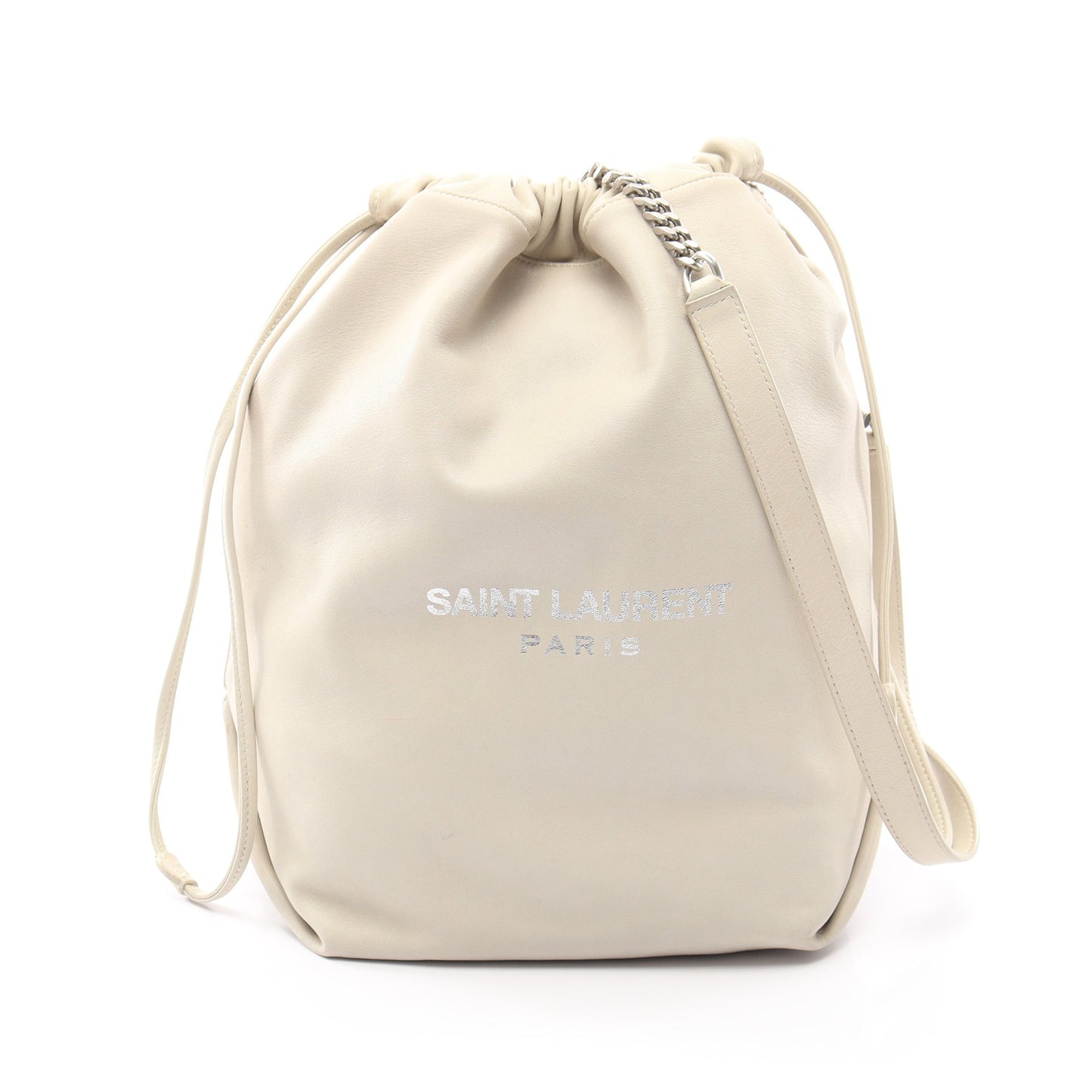 TEDDY テディ ポーチ付き 巾着 チェーンショルダーバッグ レザー アイボリー サンローランパリ バッグ SAINT LAURENT PARIS