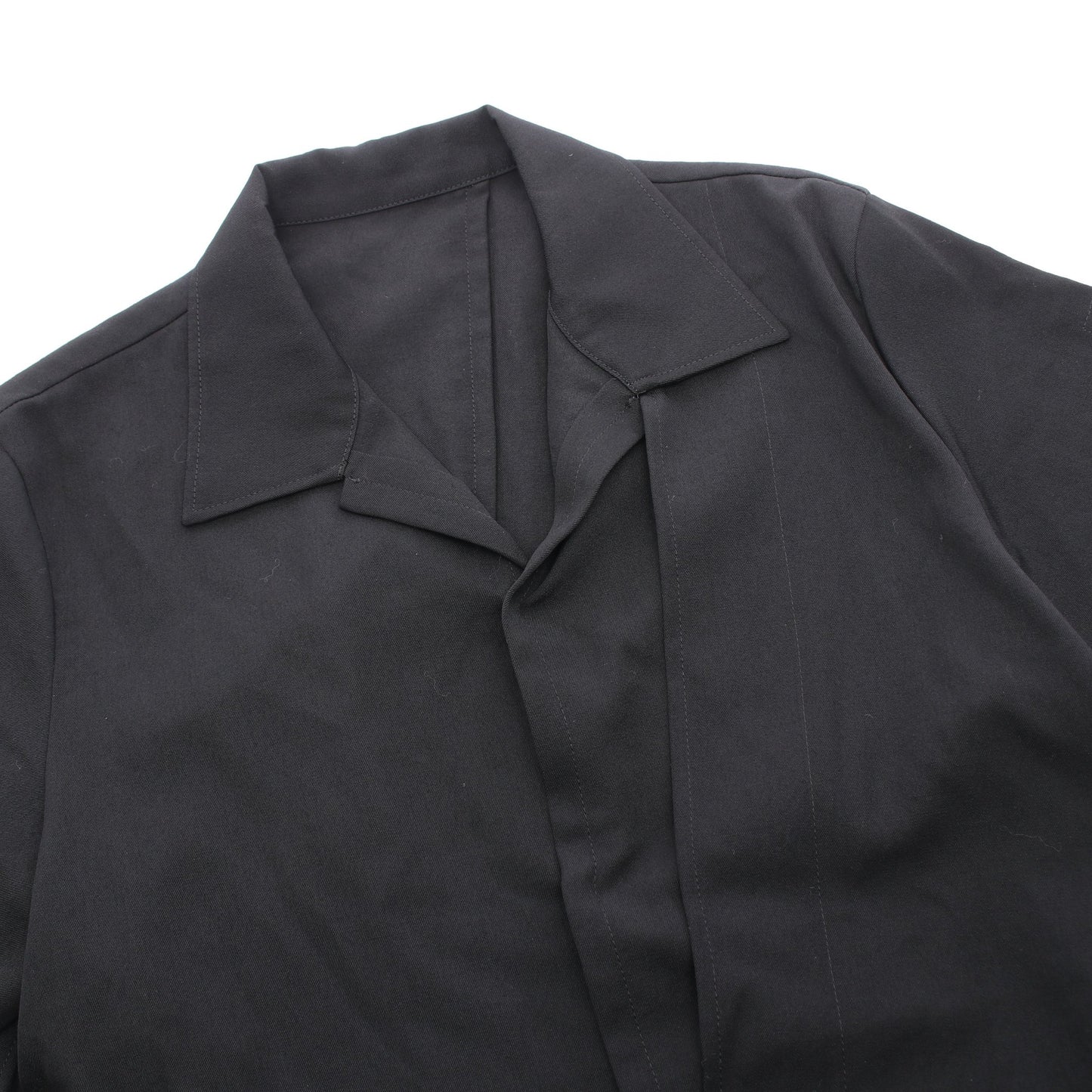 GABARDINE R DRAPED SHIRT DRESS 半袖 シャツワンピース ウール ブラック ヨウジヤマモト