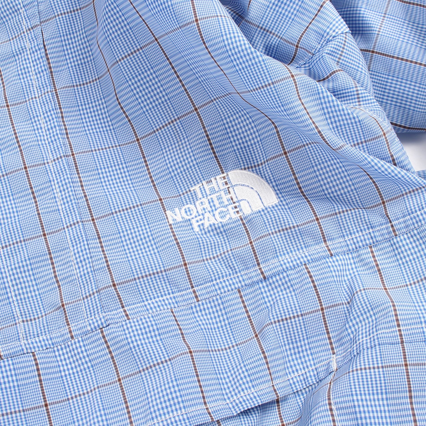 eYe COMME des GARCONS JUNYA WATANABE MAN × THE NORTH FACE チェック柄 アノラックパーカー ジャケット ナイロン ライトブルー ブラウン アイコムデギャルソンジュンヤワタナベマン