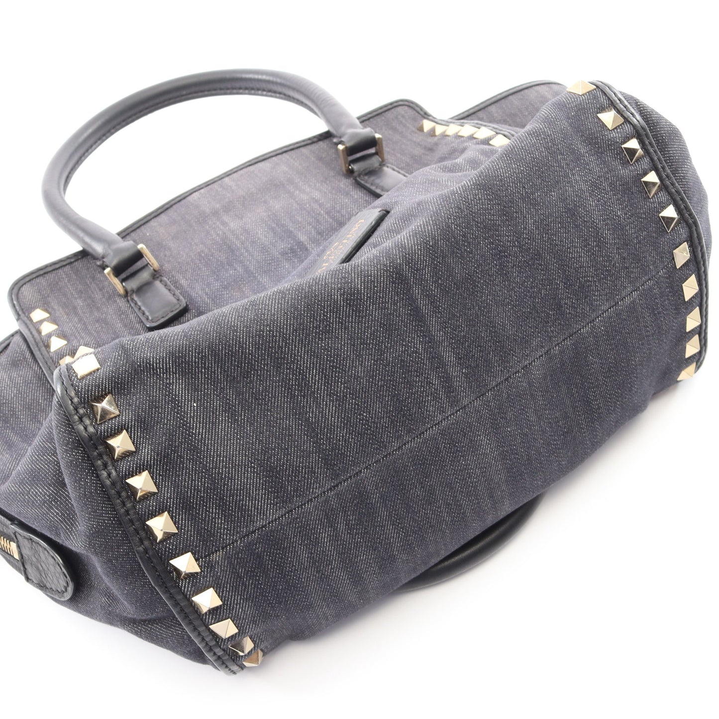 ロックスタッズ 2WAY ハンドバッグ デニム レザー ネイビー ブラック ヴァレンティノガラヴァーニ バッグ VALENTINO GARAVANI