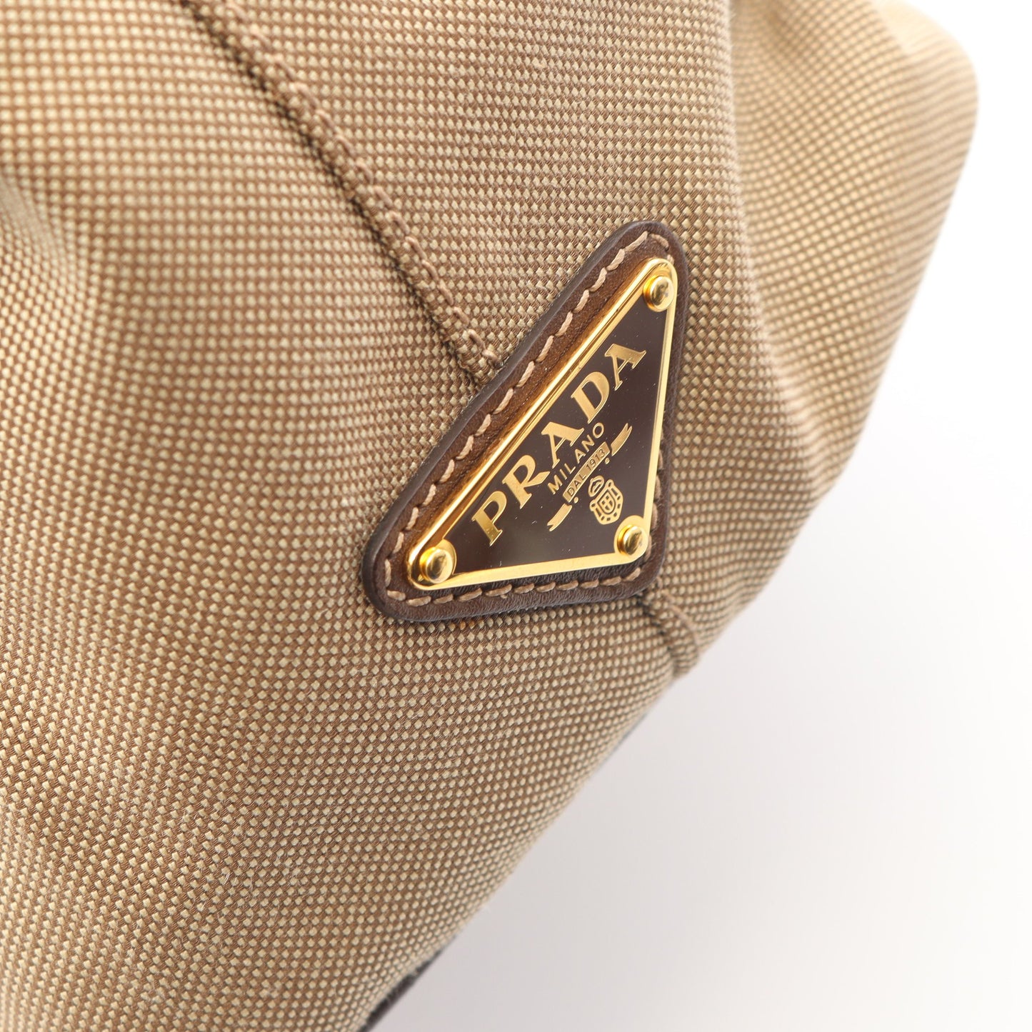 LOGO JACQUARD ロゴジャガード 2WAY ハンドバッグ トートバッグ キャンバス レザー ベージュ ブラウン プラダ