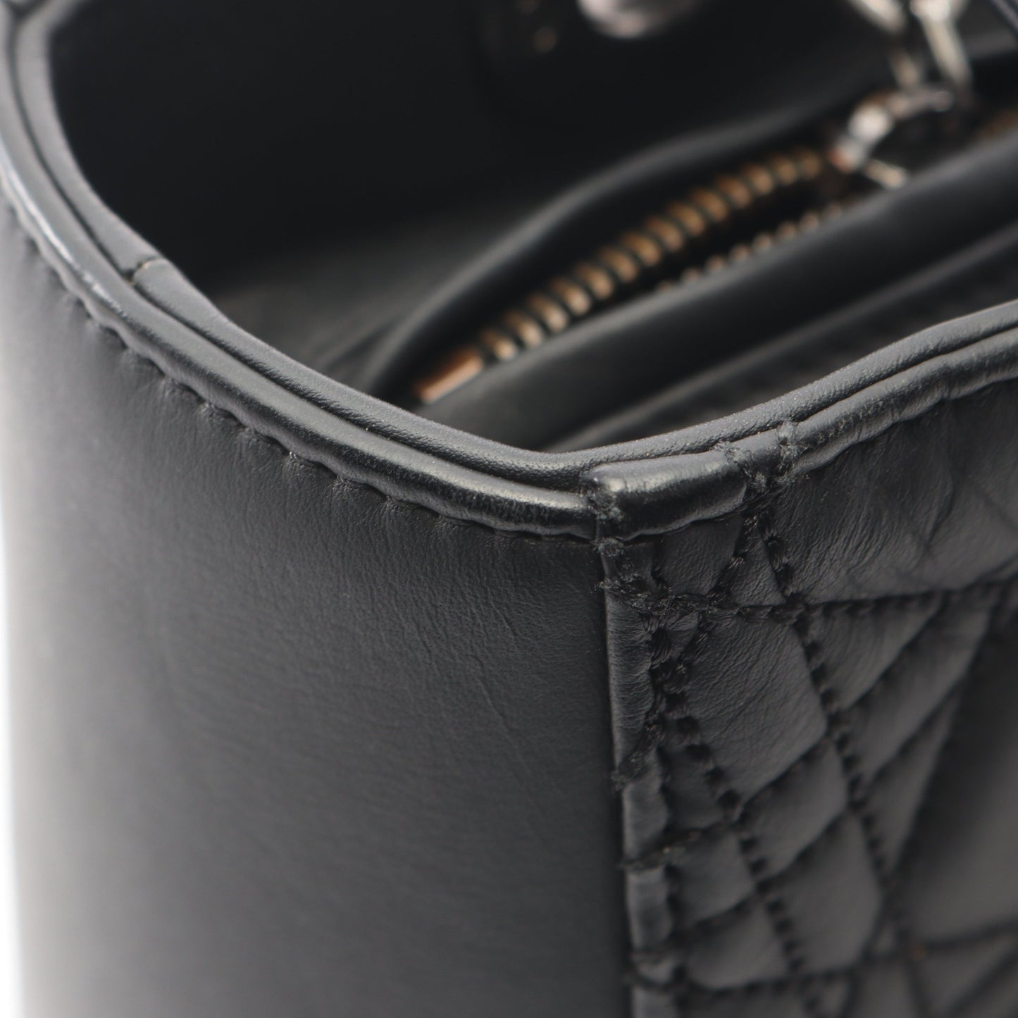 LADY DIOR レディディオール カナージュ 2WAY ハンドバッグ レザー ブラック クリスチャンディオール