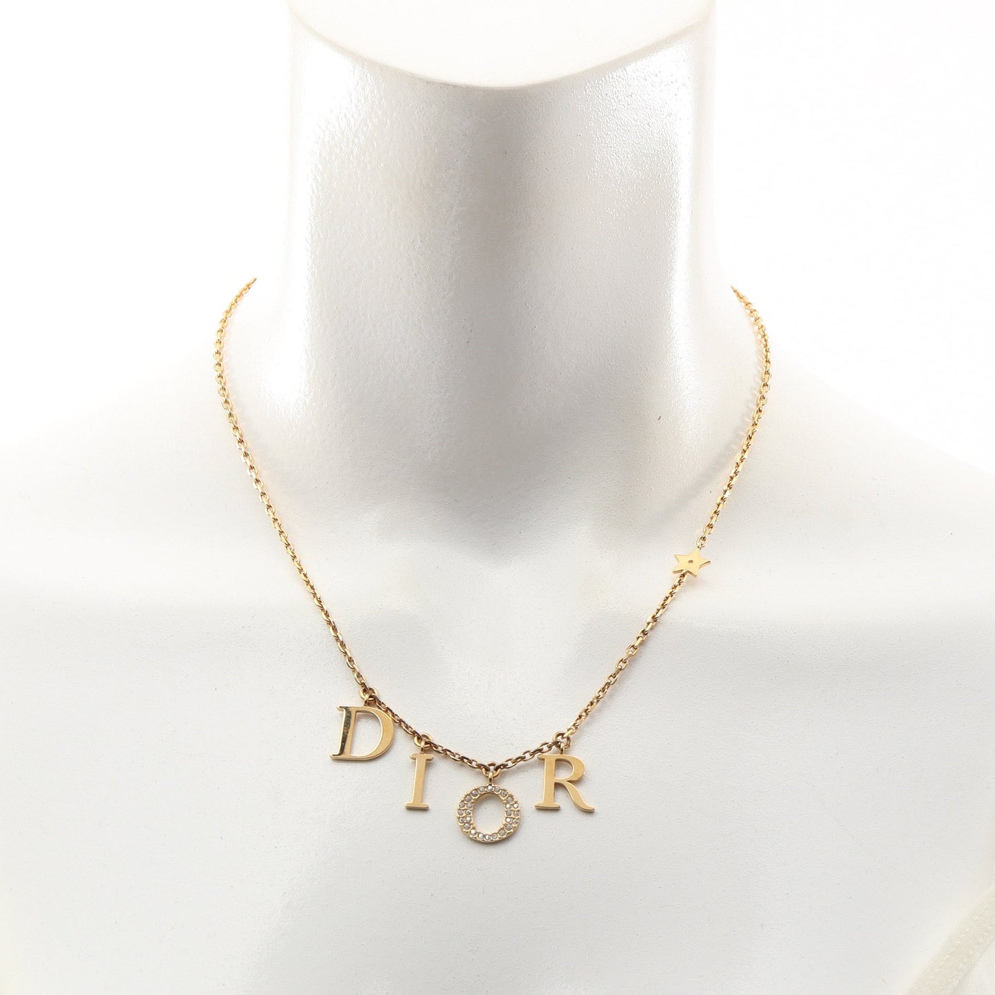DIORロゴ ネックレス GP ラインストーン ゴールド クリア ディオール
