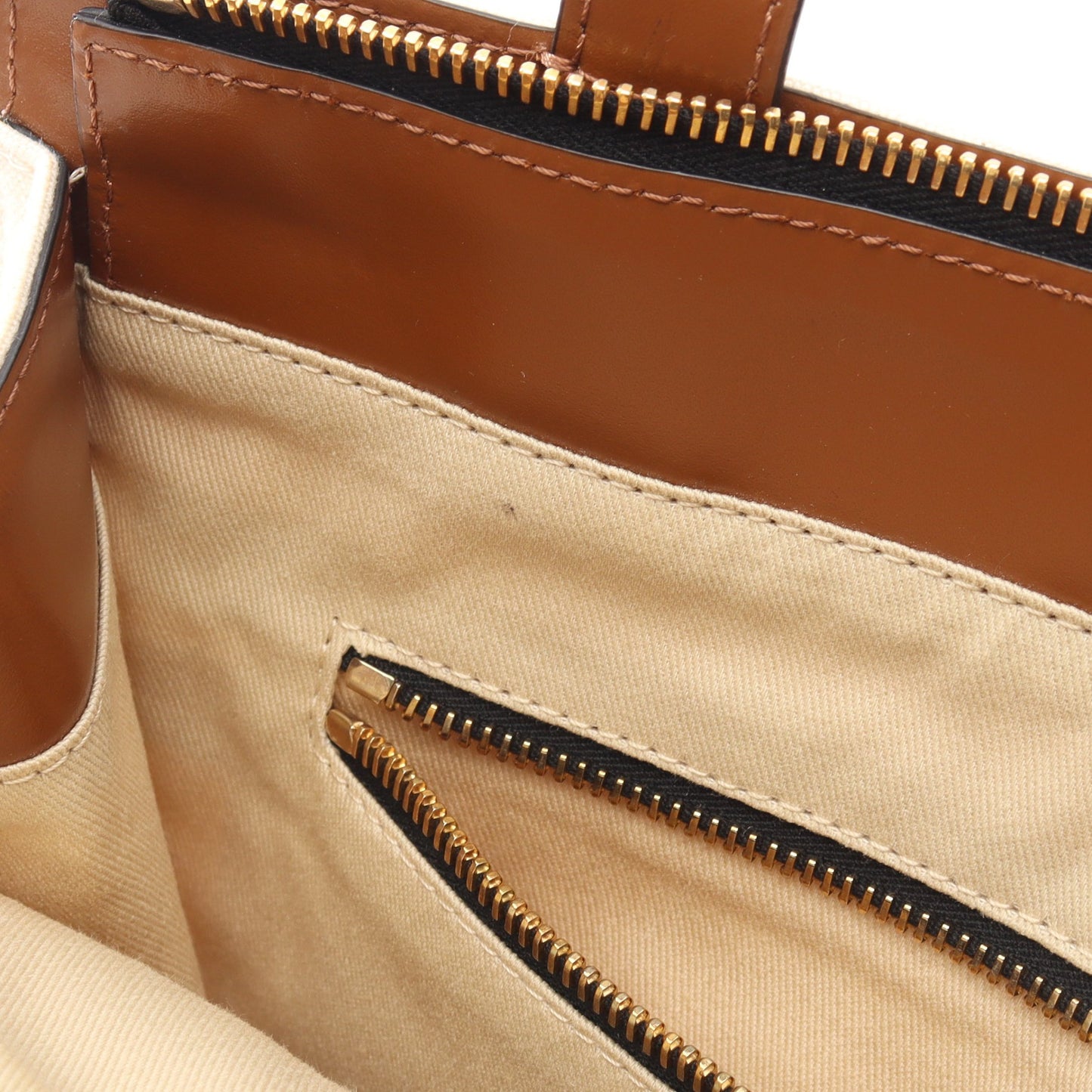 SMALL ZIPPED TOTE ハンドバッグ トートバッグ キャンバス レザー オフホワイト ブラウン マルニ