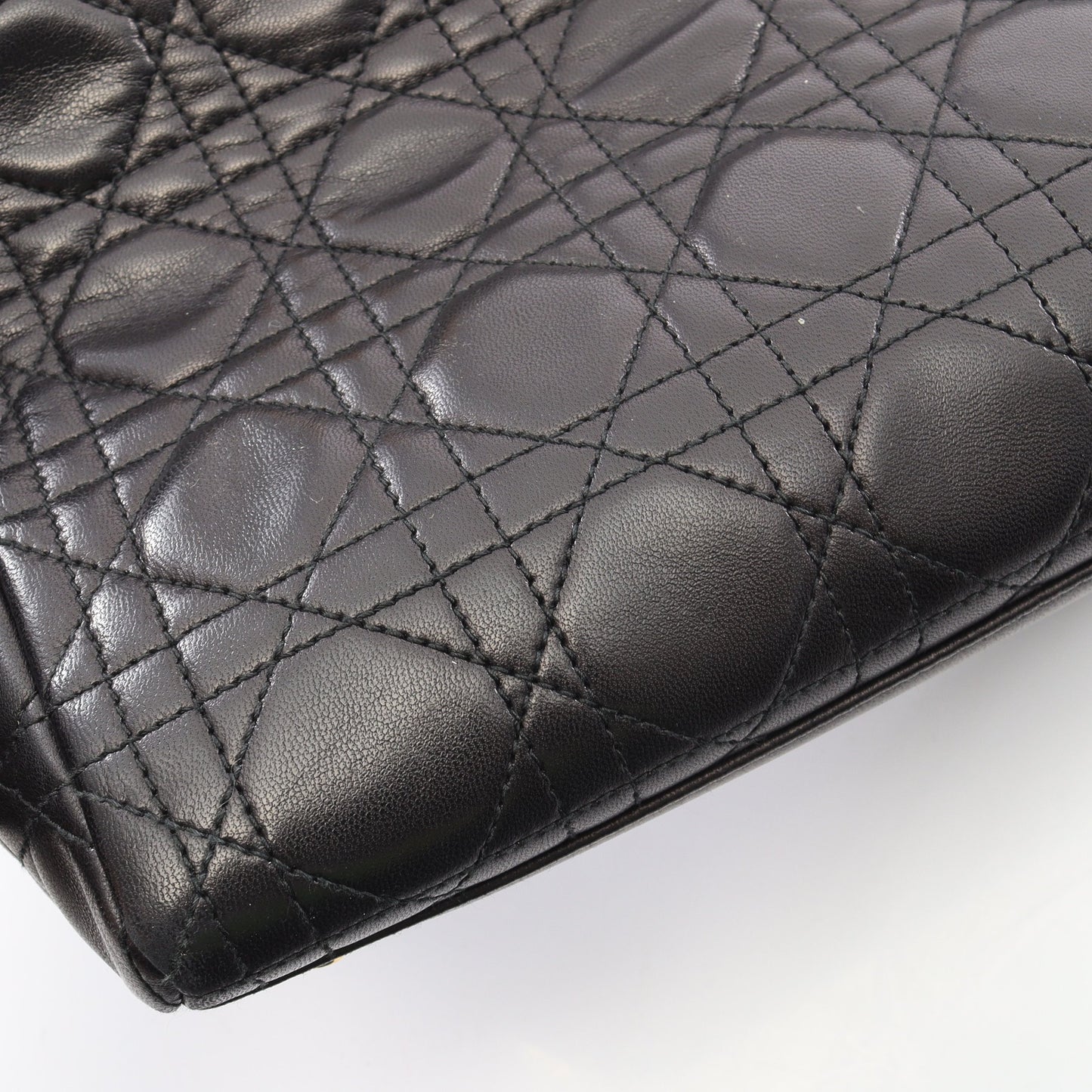 LADY DIOR レディディオール カナージュ 2WAY ハンドバッグ レザー ブラック クリスチャンディオール