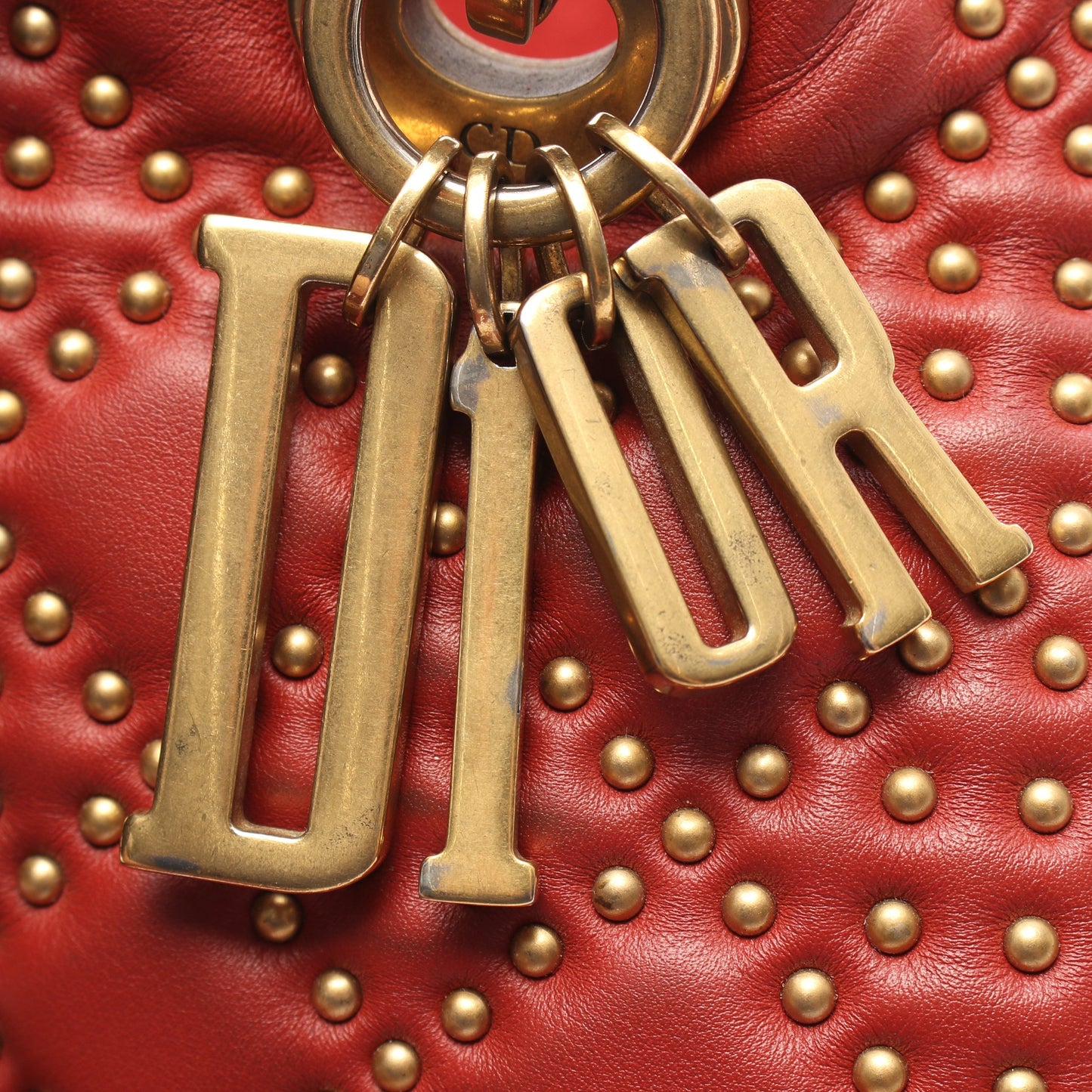 LADY DIOR レディディオール スタッズ 2WAY ハンドバッグ レザー レッドブラウン クリスチャンディオール