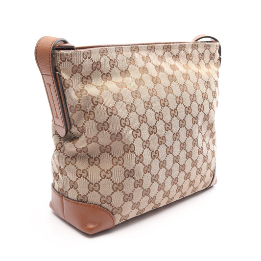 GGキャンバス シェリーライン ショルダーバッグ キャンバス レザー ベージュ ブラウン グッチ バッグ GUCCI