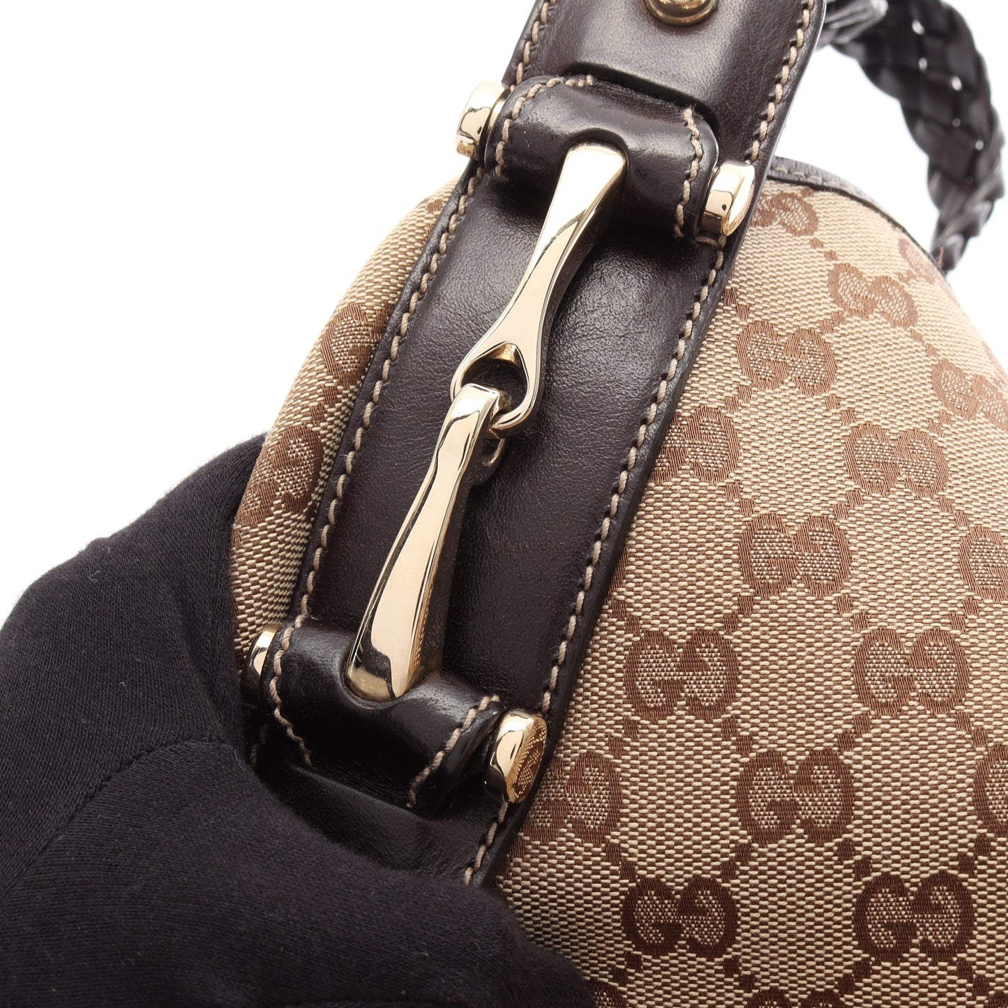 GGキャンバス ショルダーバッグ キャンバス レザー ベージュ ダークブラウン グッチ バッグ GUCCI