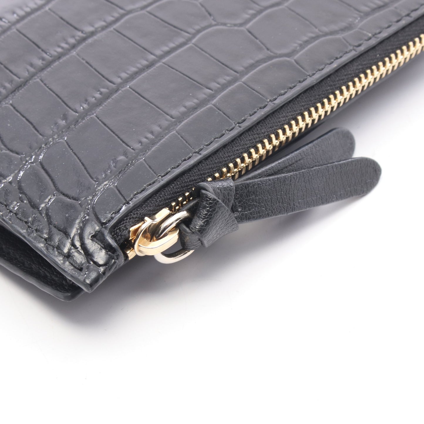 LITZY クロコ型押し 二つ折り財布 レザー ブラック ジミーチュウ