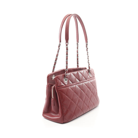 マトラッセ チェーンショルダーバッグ チェーントートバッグ キャビアスキン レッド シルバー金具 シャネル
