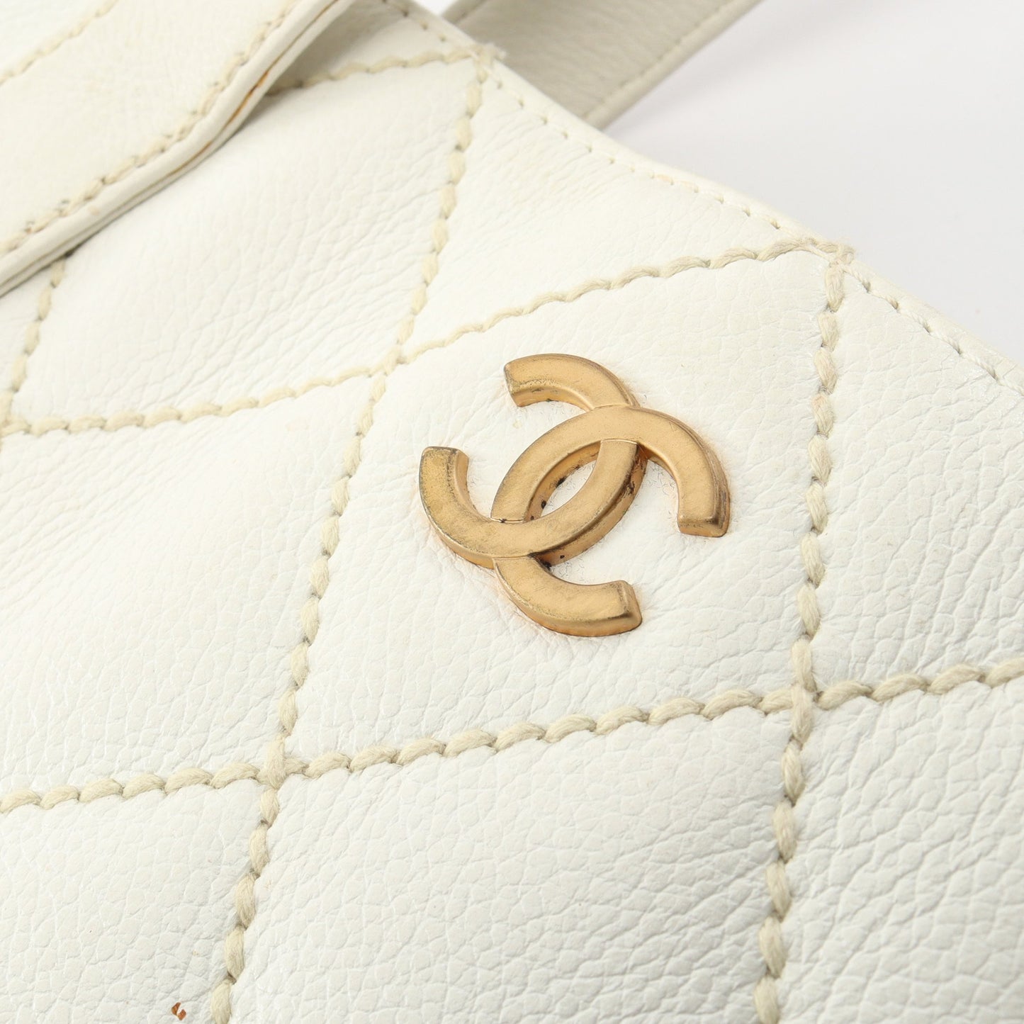 ワイルドステッチ ハンドバッグ トートバッグ レザー ホワイト ゴールド金具 シャネル バッグ CHANEL