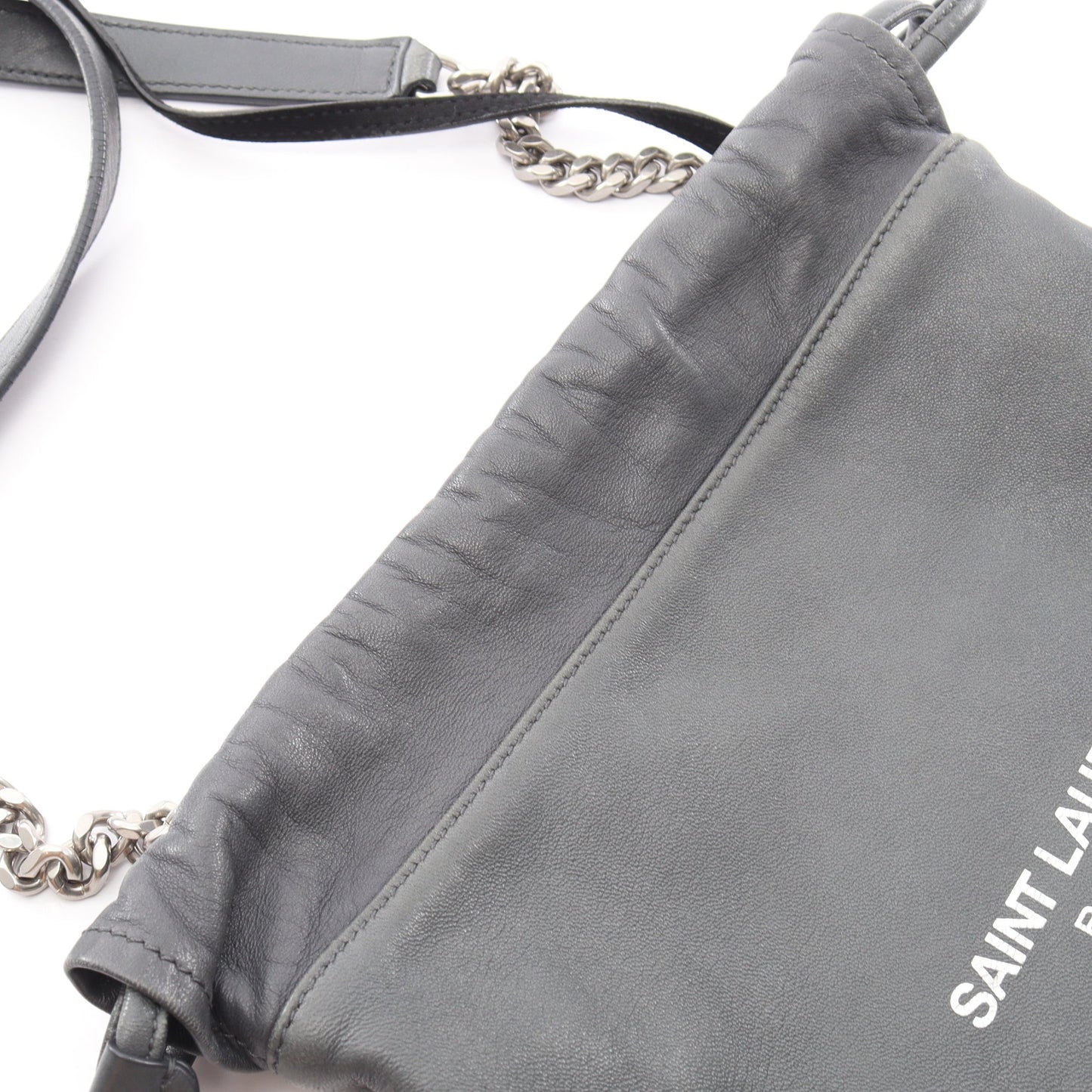 TEDDY SMALL テディ スモール ポーチ付き チェーンショルダーバッグ レザー グレー サンローランパリ バッグ SAINT LAURENT PARIS