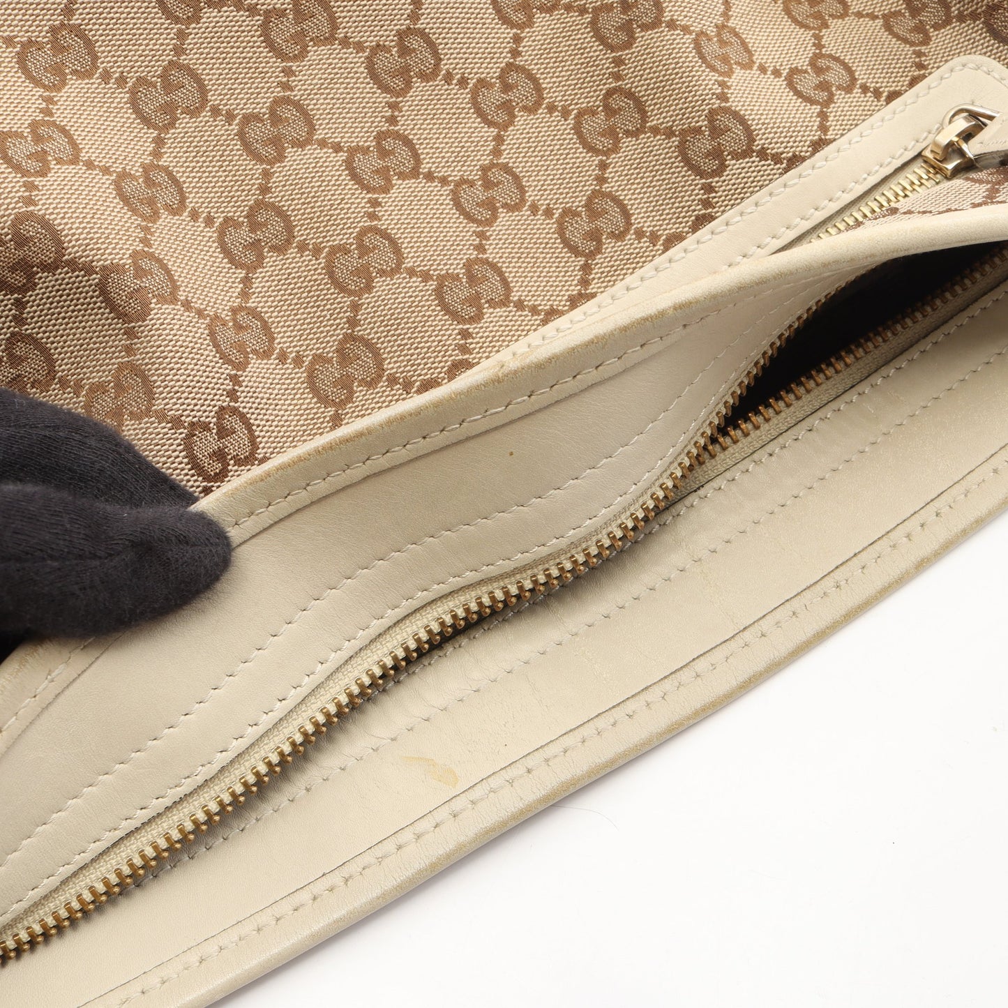 GGキャンバス ショルダーバッグ キャンバス レザー ベージュ オフホワイト グッチ バッグ GUCCI