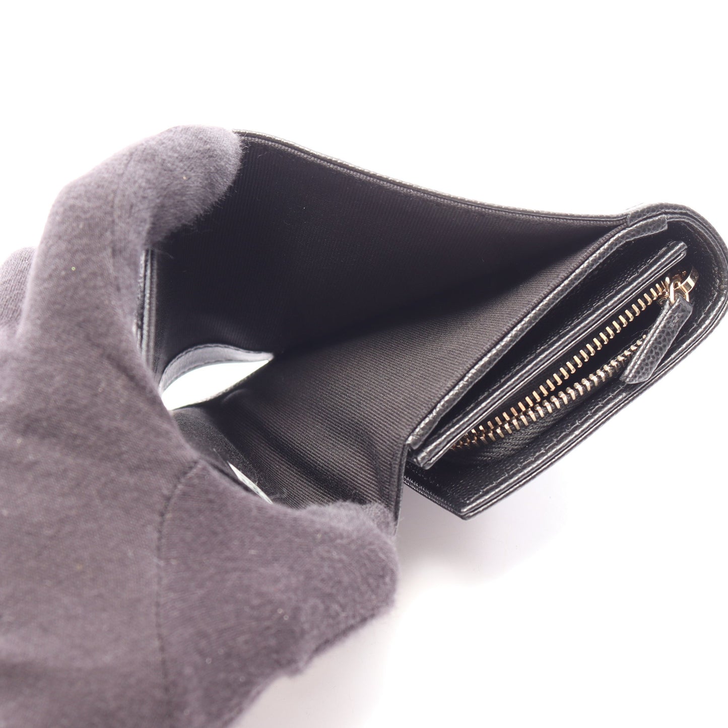 ココマーク 二つ折り財布 キャビアスキン ブラック ゴールド金具 シャネル