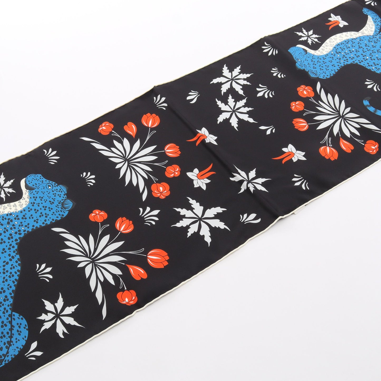 ECHARPE DE SOIE LES LEOPARDS スカーフ シルク ブラック ブルー エルメス