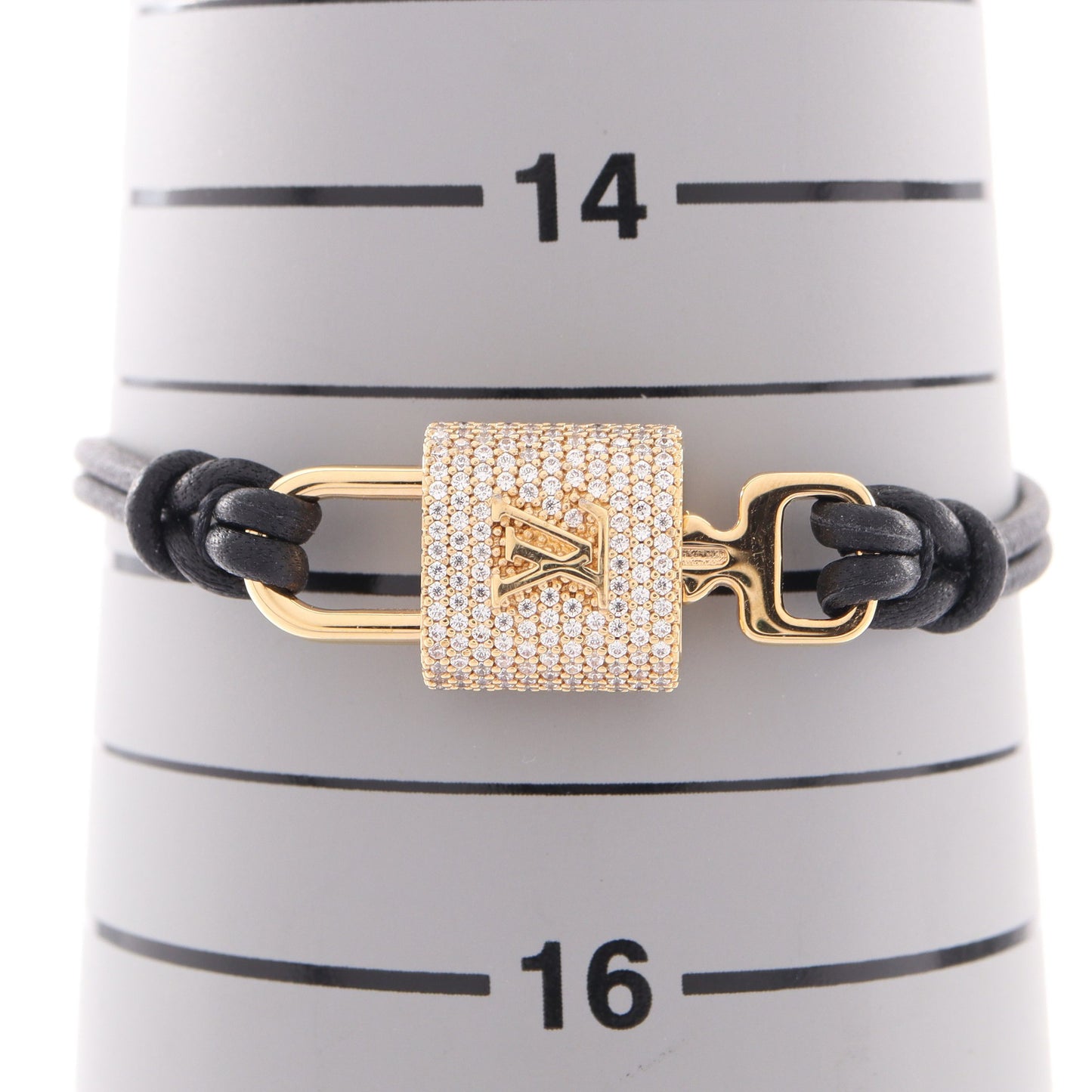 LVパドロック ブレスレット GP ラインストーン レザー ゴールド クリア ブラック ルイヴィトン アクセサリー LOUIS VUITTON