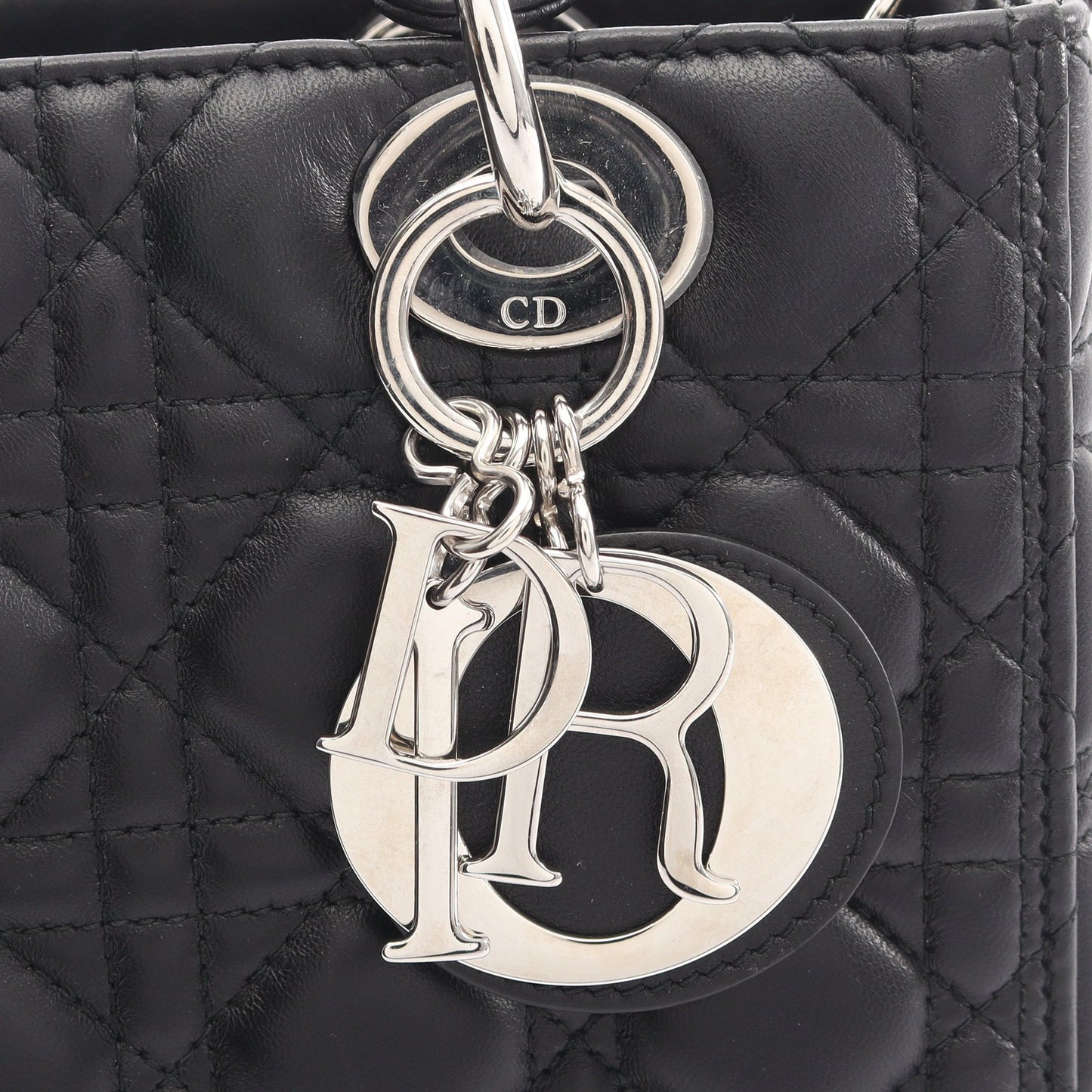 LADY DIOR レディディオール カナージュ ハンドバッグ レザー ブラック クリスチャンディオール