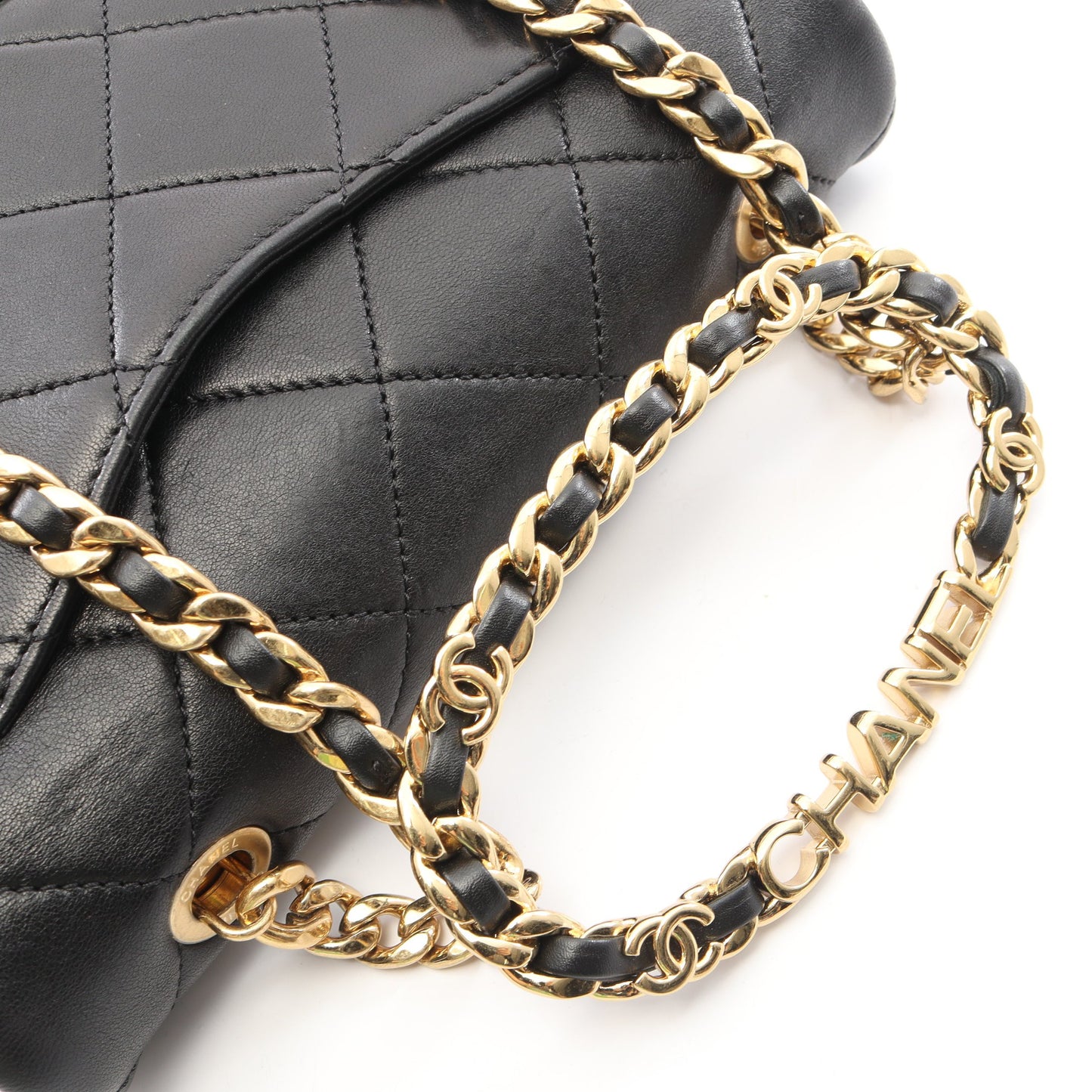 マトラッセ 2WAY チェーンショルダーバッグ レザー ブラック ゴールド金具 シャネル