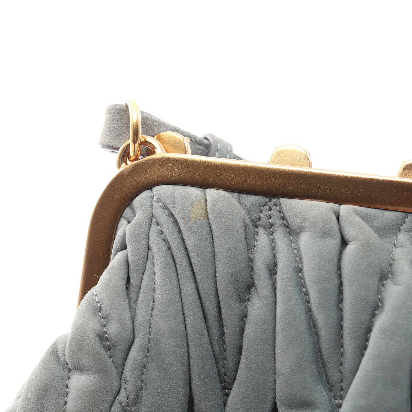 MATELASSE ビジュー ハンドバッグ スエード ブルーグレー ミュウミュウ バッグ miu miu